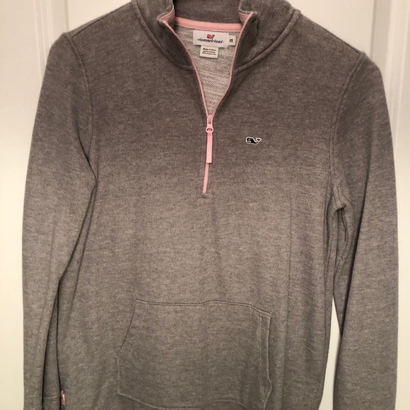 Gray w/ Pink Vineyard Vines Sweater Front Zip - Picture 2 of 4